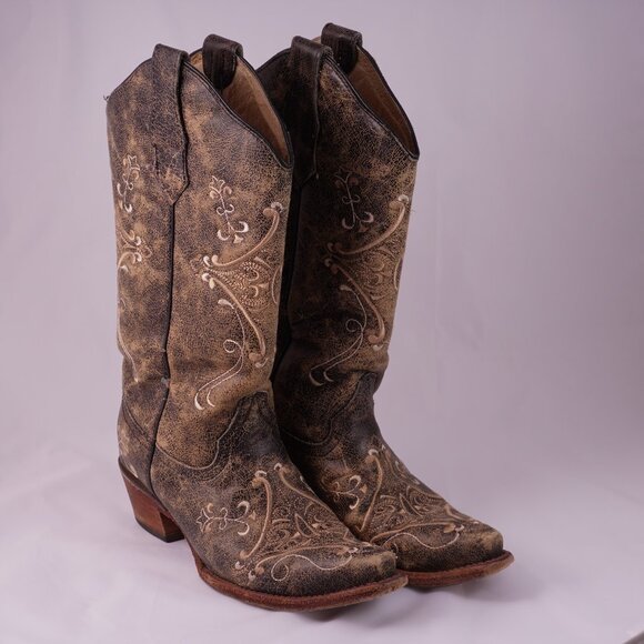 Circle G Shoes - Circle G Women’s Western Boots Size 7 Brown Embroidered Square Toe